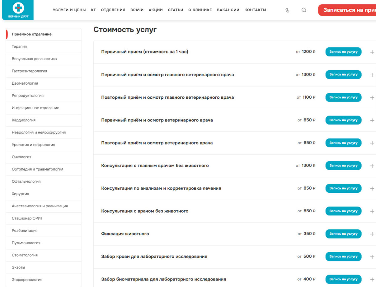 Разработка сайта ветеринарной клиники «Верный друг»